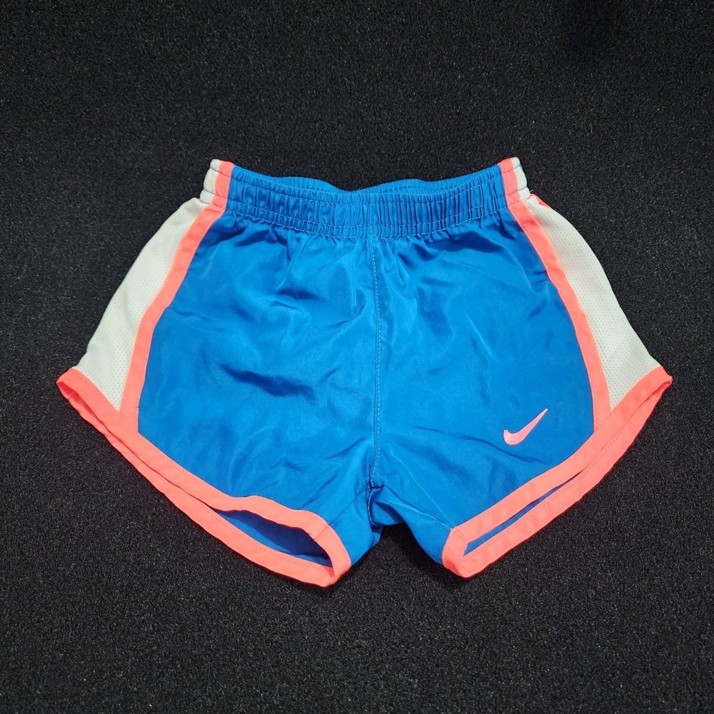 Nike Dri-FIT Girls Running Shorts‎ Blue Neon Pink White Mesh Athletic Small 4-5